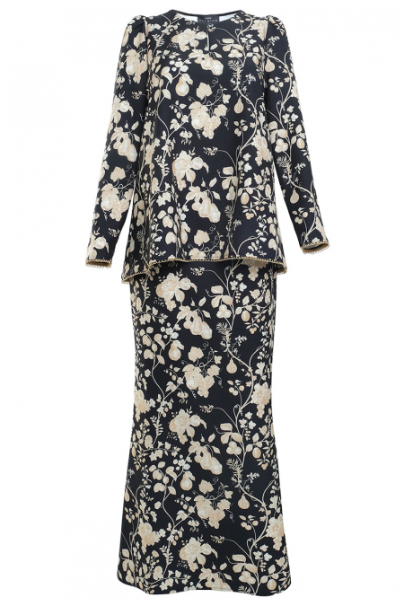 Ikhlas Blouse & Skirt - Black Floral