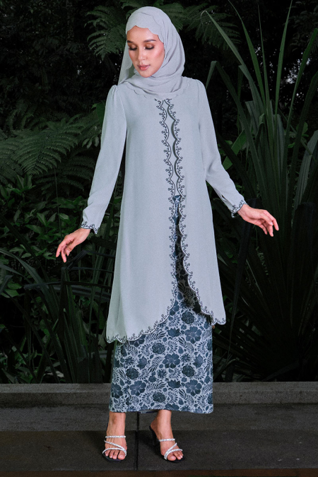 Sinar Blouse & Skirt - Rock Blue/Grey Floral