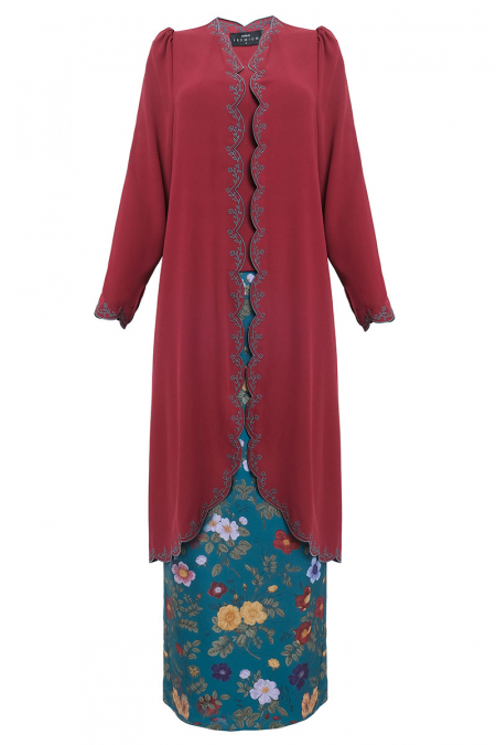 Sinar Blouse & Skirt - Cordovan/Teal Floral