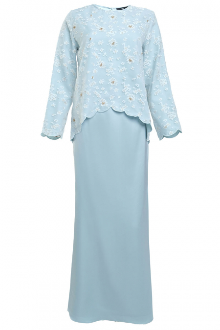 Hikmah Blouse & Skirt - White/Soft Blue