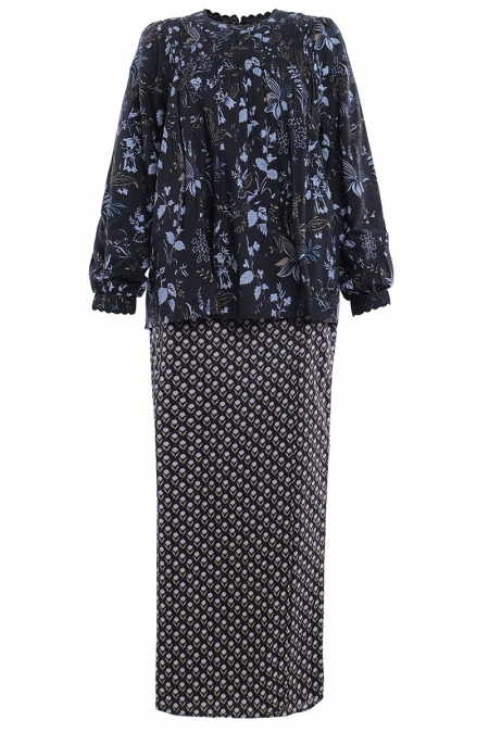 COTTON Senandung Blouse & Skirt - Black/Lavender