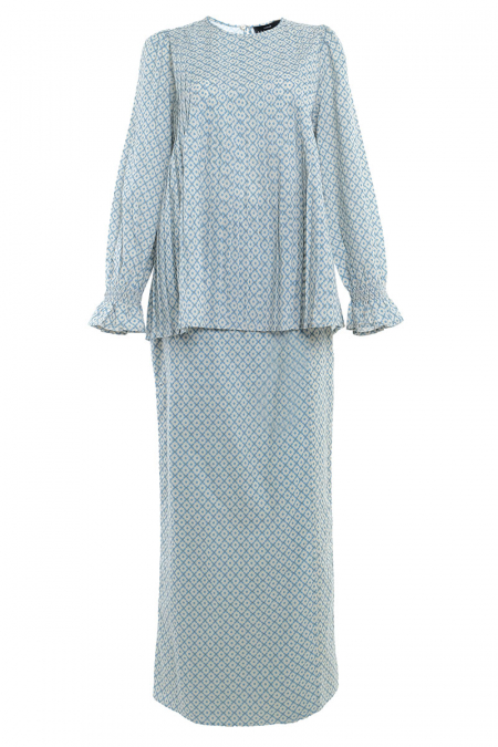 COTTON Dendang Blouse & Skirt - Cream/Blue