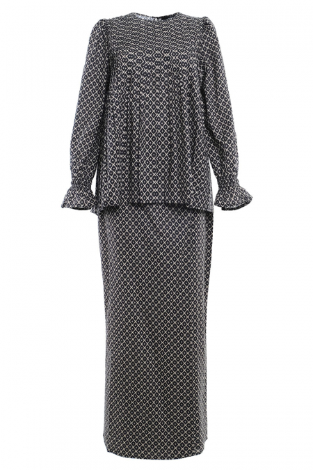 COTTON Dendang Blouse & Skirt - Black/Beige