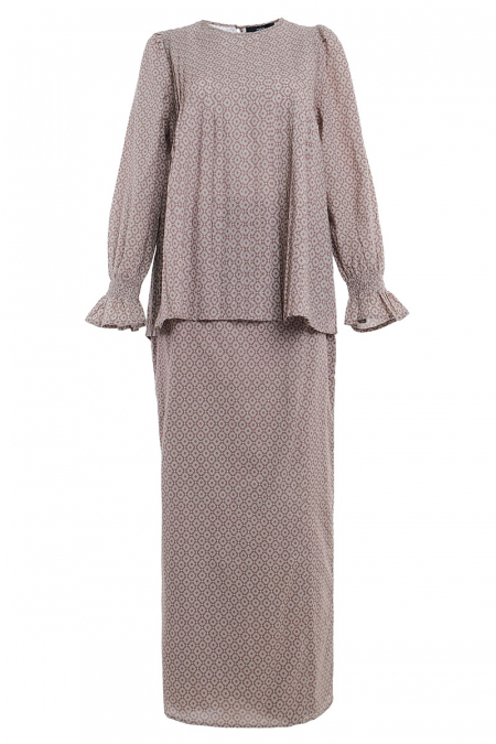 COTTON Dendang Blouse & Skirt - Grey/Brown