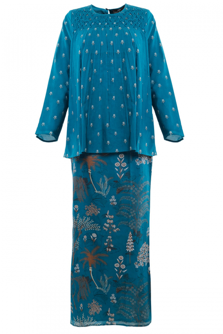 COTTON Lebaran Blouse & Skirt - Teal/Brown