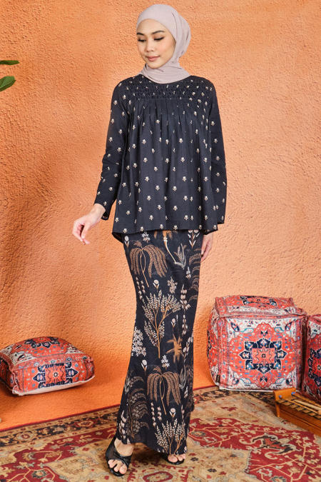 COTTON Lebaran Blouse & Skirt - Black/Brown