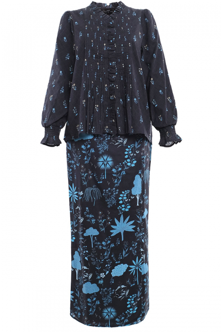 COTTON Gurindam Blouse & Skirt - Black/Blue