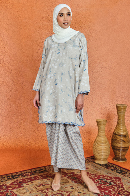 COTTON Lambaian Blouse & Skirt - Oyster Gray