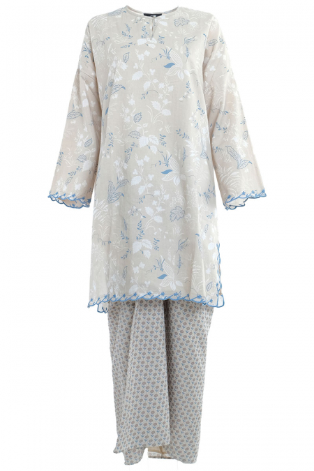COTTON Lambaian Blouse & Skirt - Oyster Gray