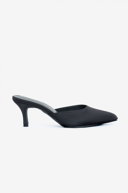 Maheen Satin Mule Heels - Black