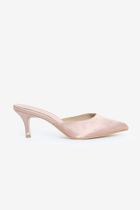 Maheen Satin Mule Heels - Nude Pink