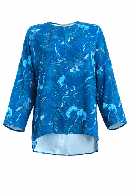 Raihanab Zip-Front Blouse - Navy Tropical