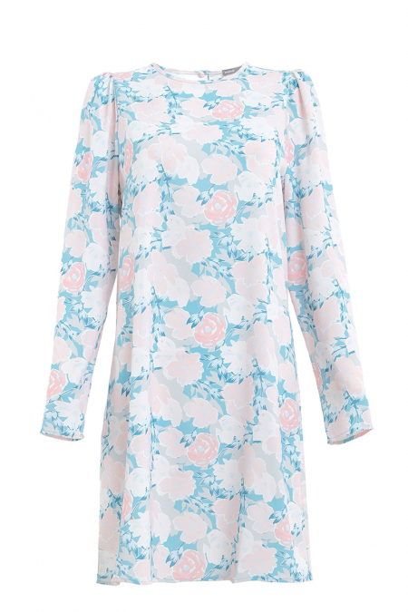 Jenab Puff Shoulder Blouse - Mint/Pink Peony