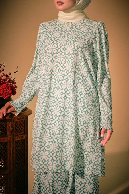 Jenab Puff Shoulder Blouse - Mint Motif