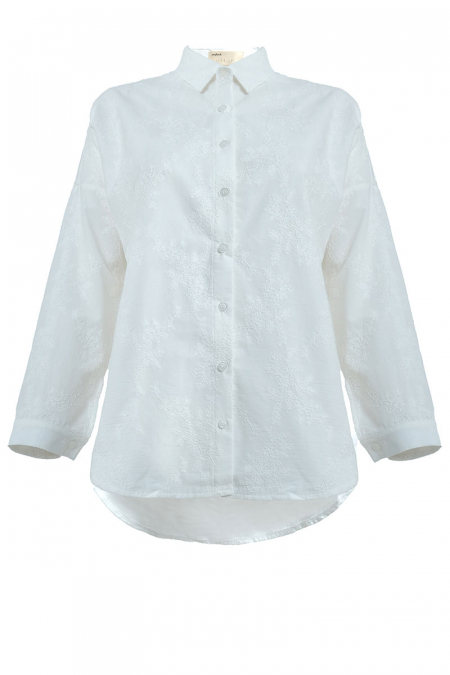 Rida Embroidered Front Button Shirt 2.0 - White
