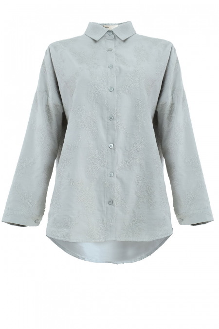 Rida Embroidered Front Button Shirt 2.0 - Ice Blue