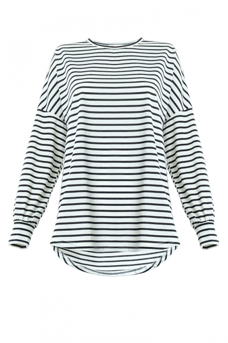 Stadium Drop Shoulder Stripe Tee - White/Black Lines