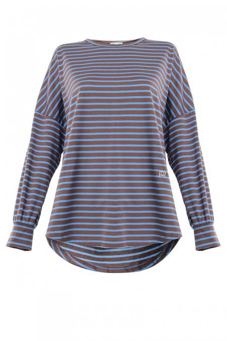 Stadium Drop Shoulder Stripe Tee - Brown/Blue Lines