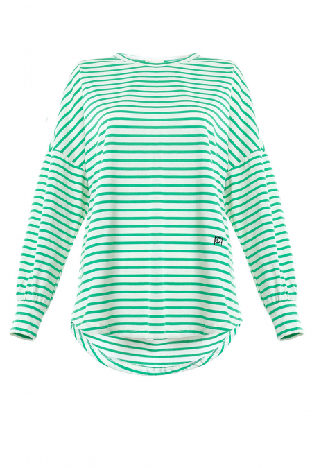 Stadium Drop Shoulder Stripe Tee - White/Green Lines