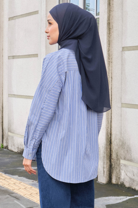 Xafifa Front Button Shirt - Medium Blue Stripe