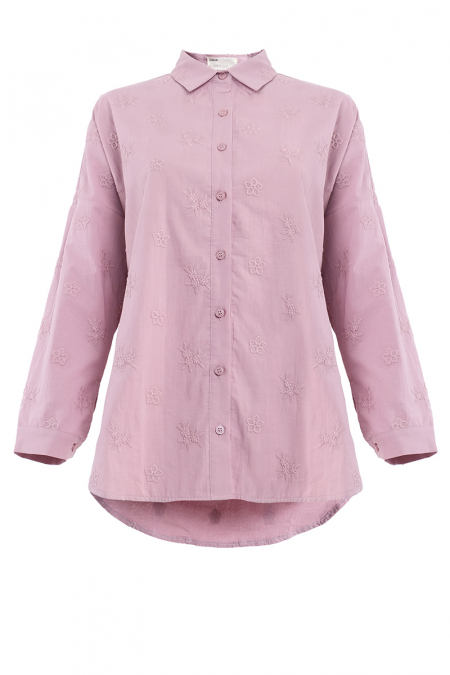 Yamila Front Button Shirt - Mauve Flower