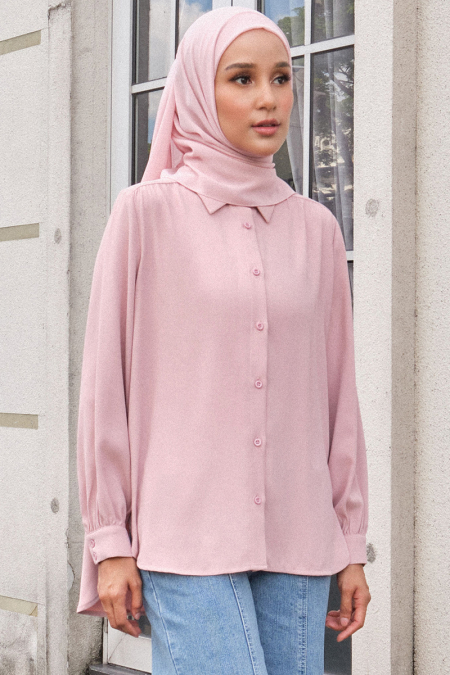 Giulianna Front Button Shirt - Pink Lotus