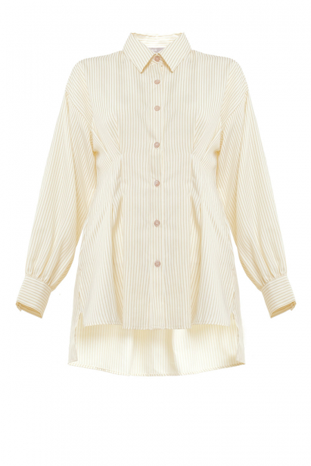 Verena Front Button Shirt - Beige Stripe