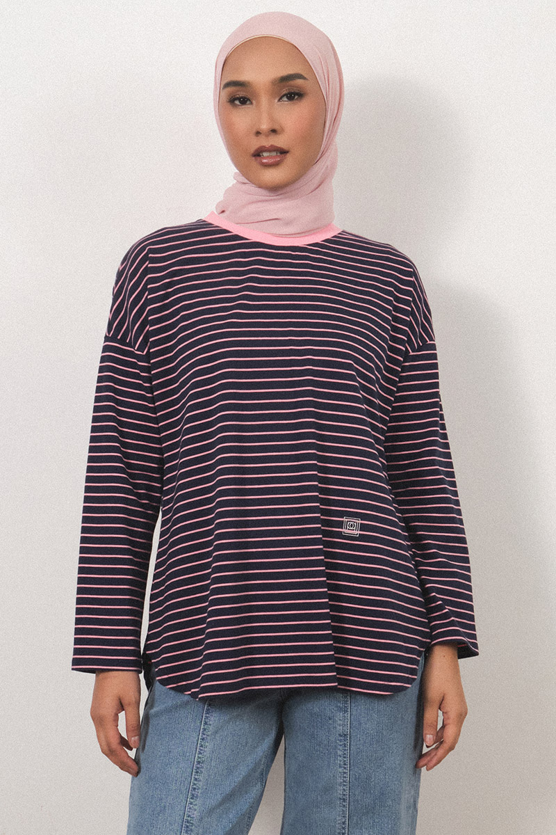 College Drop Shoulder Stripe Tee
