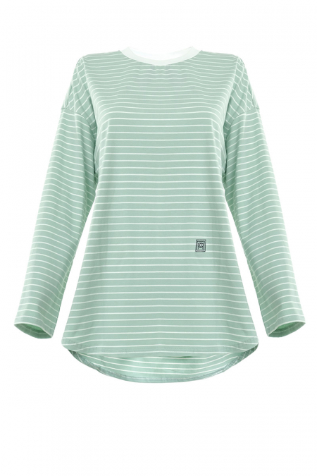 College Drop Shoulder Stripe Tee - Mint/White Stripe