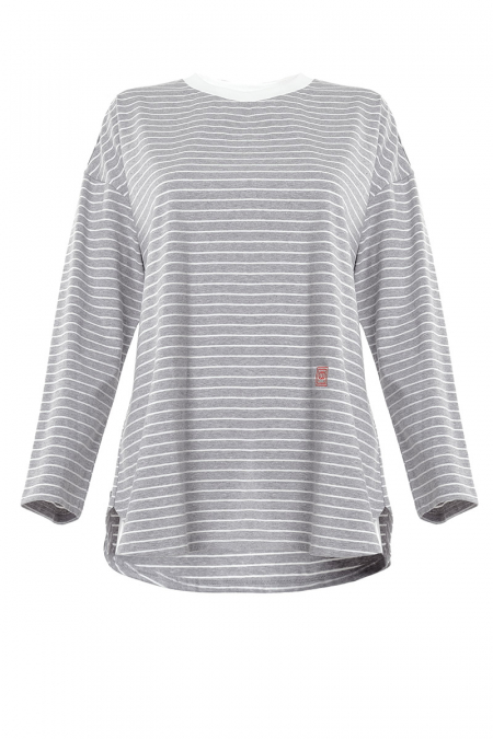 College Drop Shoulder Stripe Tee - Heather Grey/White Stripe