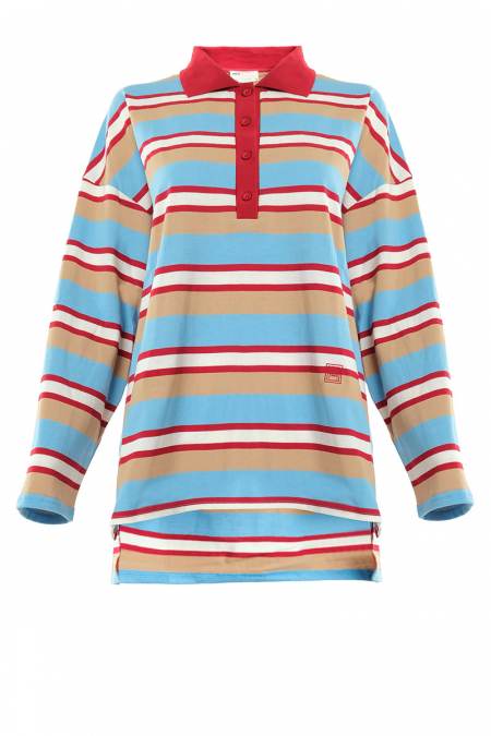 Rowe Drop Shoulder Polo Top - Blue Stripe