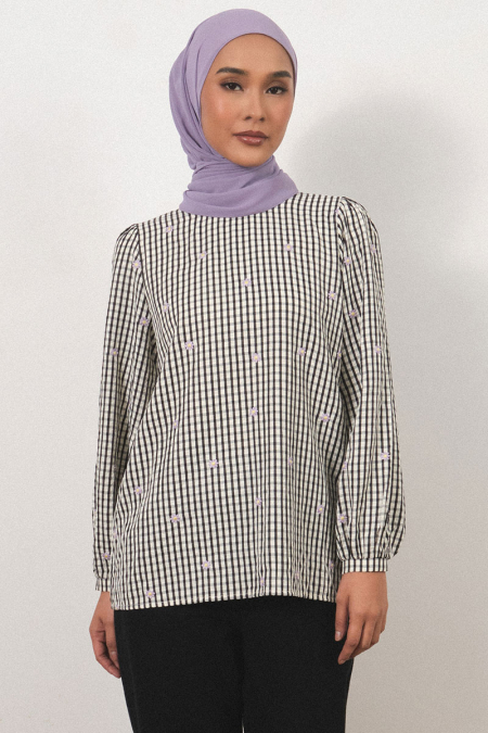 Idriani Flared Blouse - Black Check