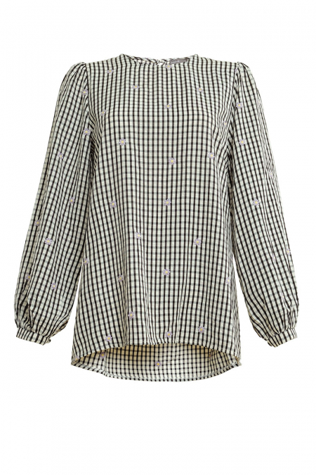 Idriani Flared Blouse - Black Check