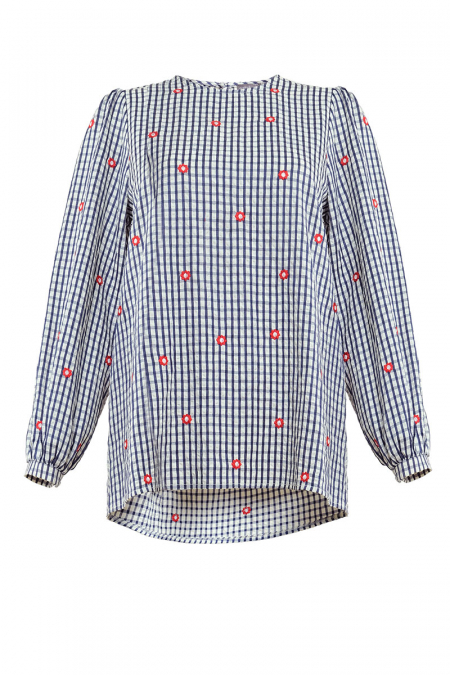 Idriani Flared Blouse - Eclipse Check