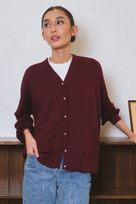 Wisama Drop-Shoulder Cardigan - Deep Rosewood