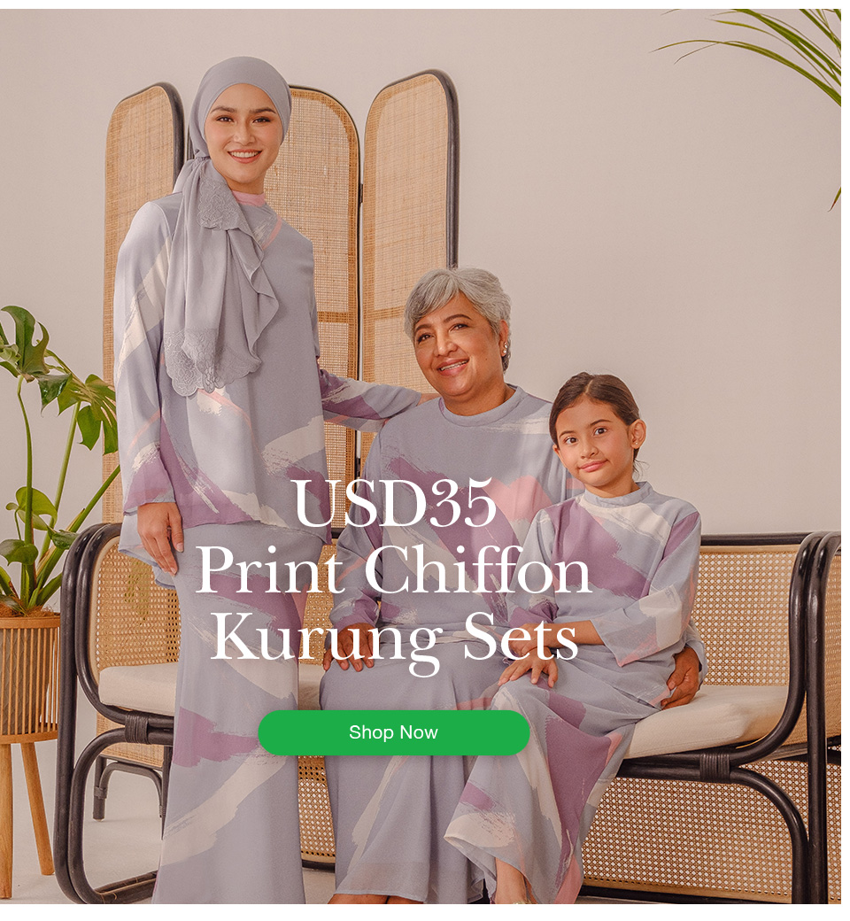USD35 Print Chiffon Kurung Sets
