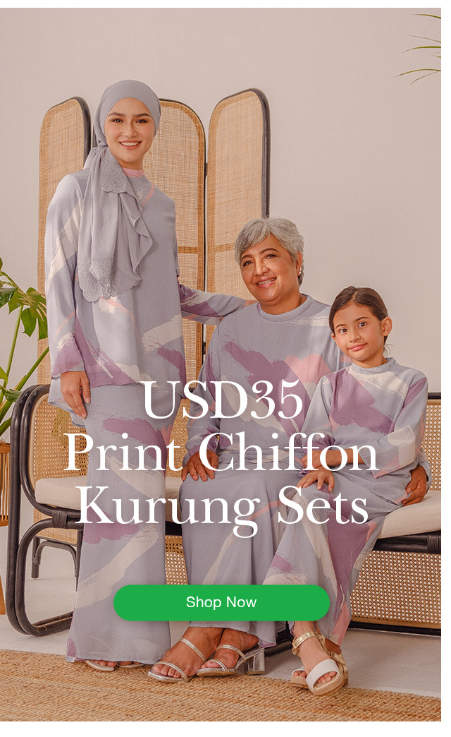 USD35 Print Chiffon Kurung Sets
